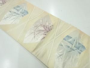 アンティーク　地紙に竹笹・草花模様織出し袋帯（材料）